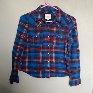 Forever 21 women’s medium cotton plaid button down shirt y2K light grunge emo